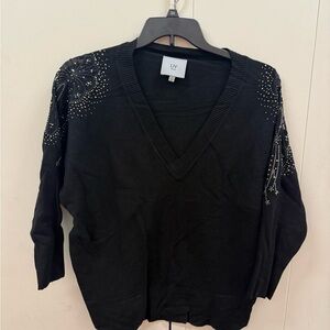 LIV Women's Black V-Neck Sweater with Embellishments